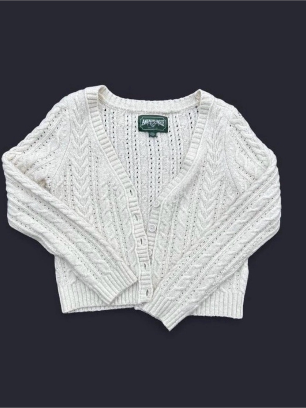 American Eagle Outfitters Cream Cable Knit Button-Front Sweater women’s medium